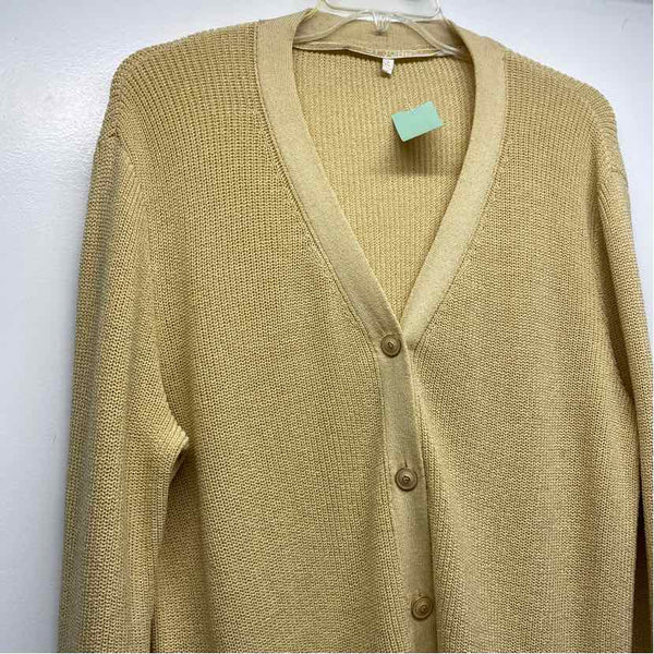St. John Size M Women's Gold Solid Button Up Sweater