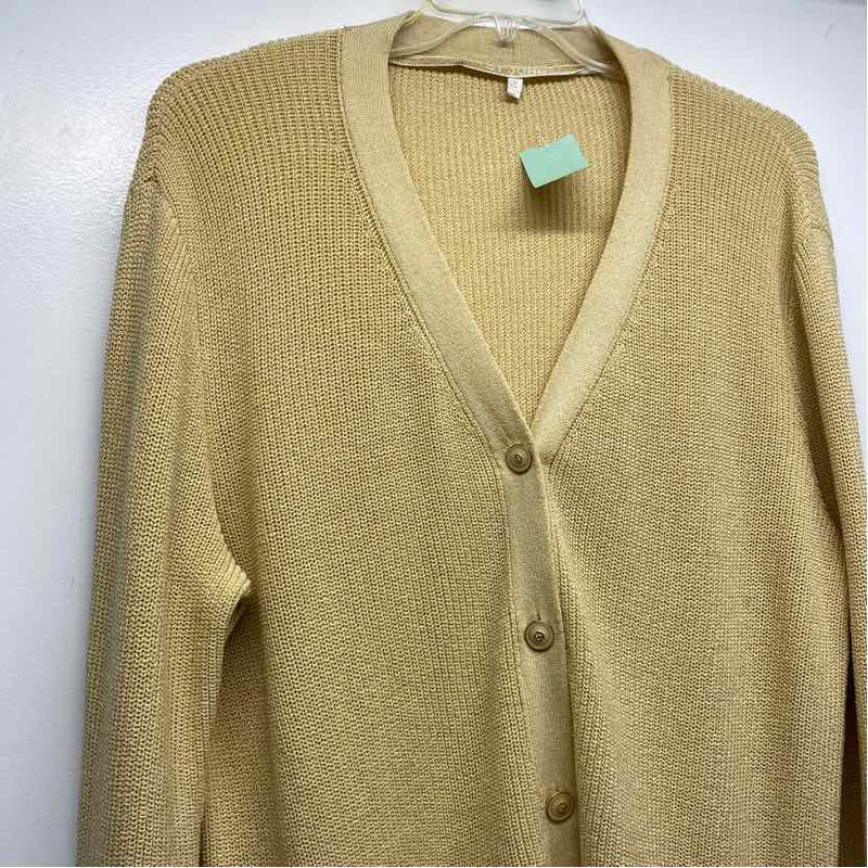 St. John Size M Women's Gold Solid Button Up Sweater