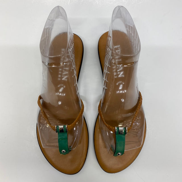 Italian Shoe Makers Size 9 Women's Brown-Green Braided Flats Camel Toe Sandals