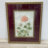 Pink Flower with green leaves signed Painting