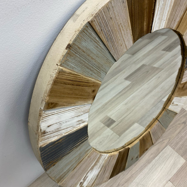 Round Wall Hanging Multicolor Wood Mirror