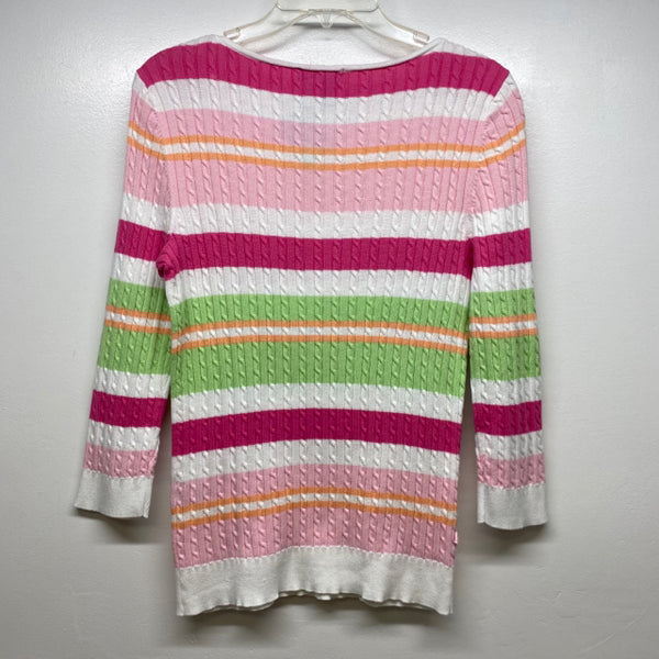 Chaps Size M Women's White-Multicolor Stripe 3/4 Sleeve Sweater