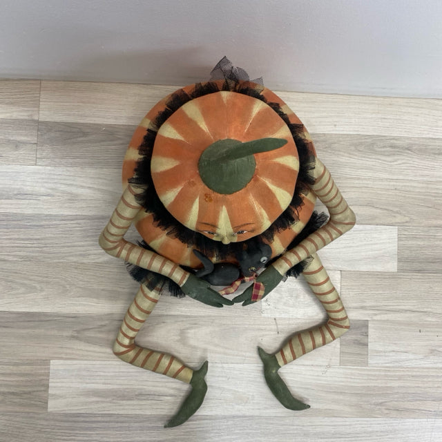 Joe Spencer Gathered traditions Primitive Halloween pumpkin with cat man
