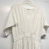 Chico's Size 2-L Women's White-Silver Stripe Maxi-Short Sleeve Dress