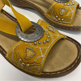 Rieker Size 39-8.5 Women's Mustard Beaded Slingback Sandals