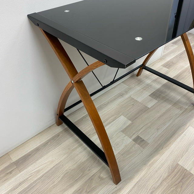 Black- Brown Wood-Glass Desk