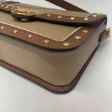 Michael Kors Tan-Brown Colorblock Leather Crossbody Handbag