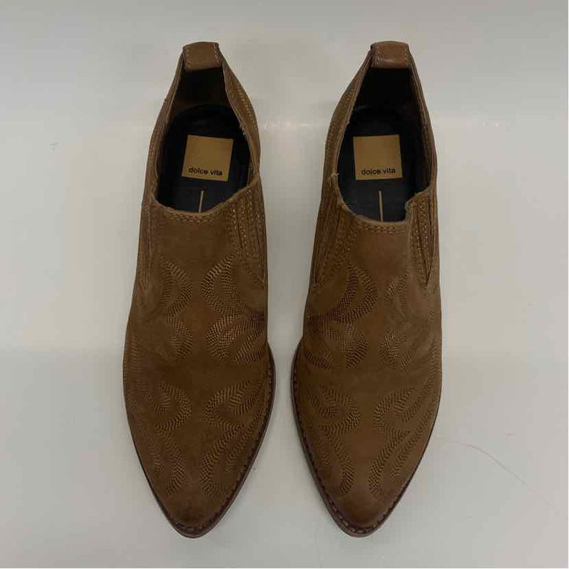 Dolce Vita Size 8.5 Women's Tan Embroidered Pointed Toe Booties