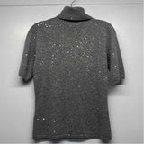 Pure Amici Size S Women's Gray Embellished Turtle Neck Short Sleeve Top