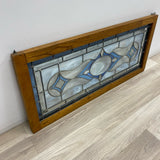 Wood Framed Hanging Blue Stained Glass Window Panel