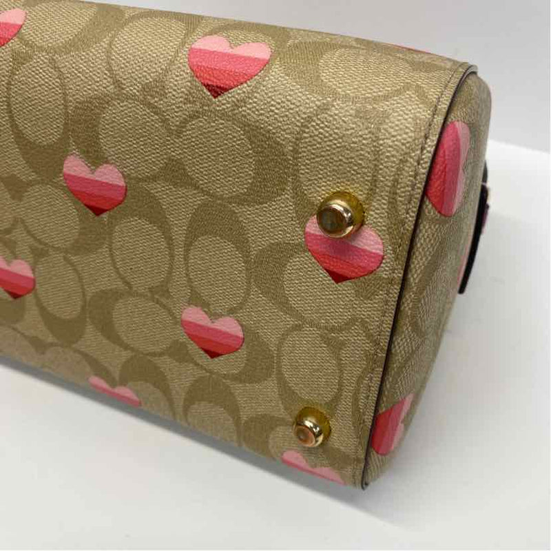 Coach Tan-Pink Signature Leather Shoulder Handbag