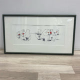 Green Wood Framed Art of Polar Bears in a Cafe by Artist Barbara Stone