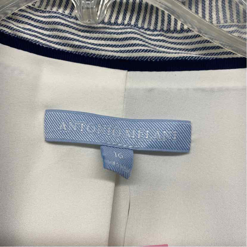 Antonio Melani Women's Size 16-XXL Blue-White Stripe Double Breasted Jacket