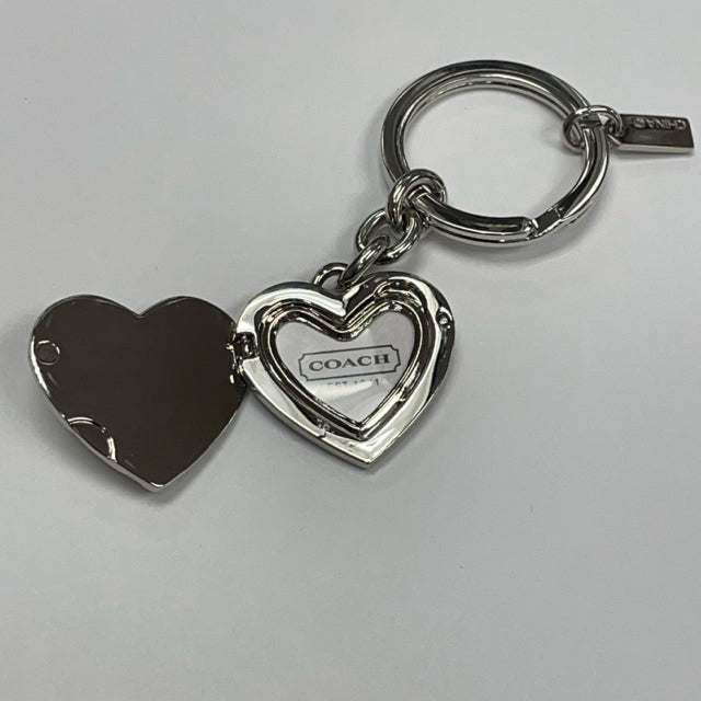 Coach Silver Shimmer Metal Heart Shape Locket Keychain