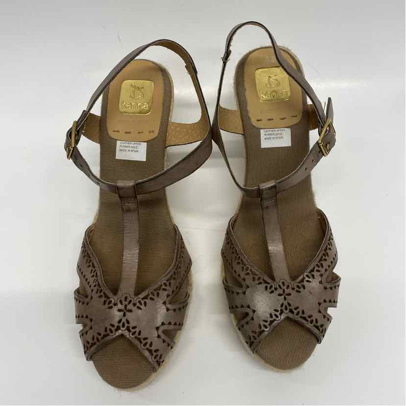 Kanna Size 41-11 Women's Taupe Cut Out Wedge Sandals