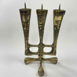 Brutalist Brass 3 Tapers Candelabra