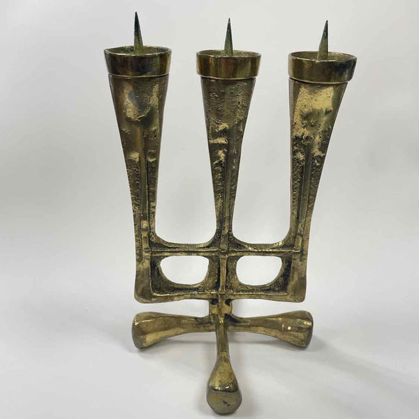 Brutalist Brass 3 Tapers Candelabra