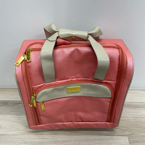 Nicole Miller Pink Faux Leather Pebbled Carry On Suitcase