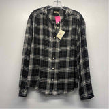 Faherty Size Xl Women's Black-White Plaid Button Up Blouse