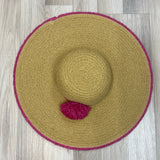 Nine West Large Floppy Tan Straw Hat with Pink Trim