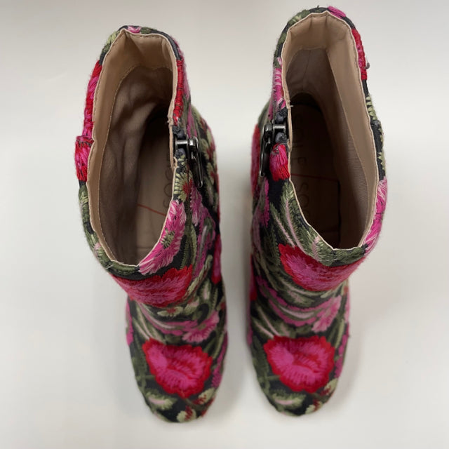 Sole Society Size 6 Women's Pink-Multi Embroidered High Heel Booties