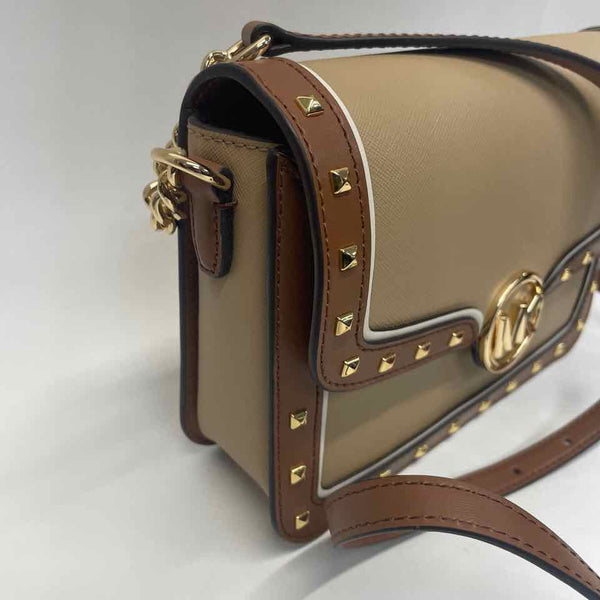Michael Kors Tan-Brown Colorblock Leather Crossbody Handbag