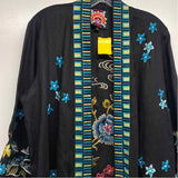 Johnny Was Size S Women's Black-Multi Embroidered Kimono Long Sleeve Top