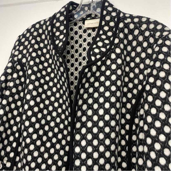 Chico's Women's Size 1-M Black-White Polka Dot Open Front Jacket