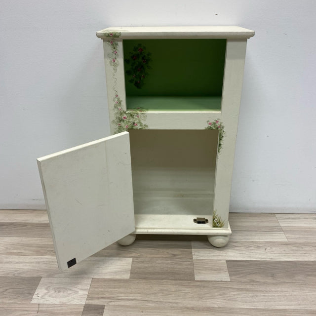Handpainted White-Multicolor Wood Small Cabinet