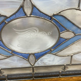 Wood Framed Hanging Blue Stained Glass Window Panel