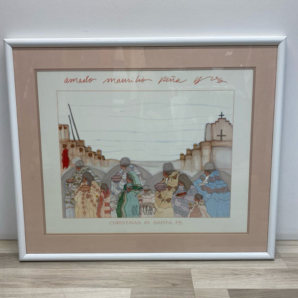 White Framed Painting Christmas in Santa Fe by Amado Maurilio Pena