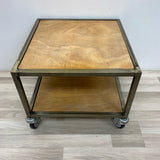 Handmade Industrial Tan Wood-Metal Rolling Table