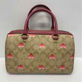 Coach Tan-Pink Signature Leather Shoulder Handbag