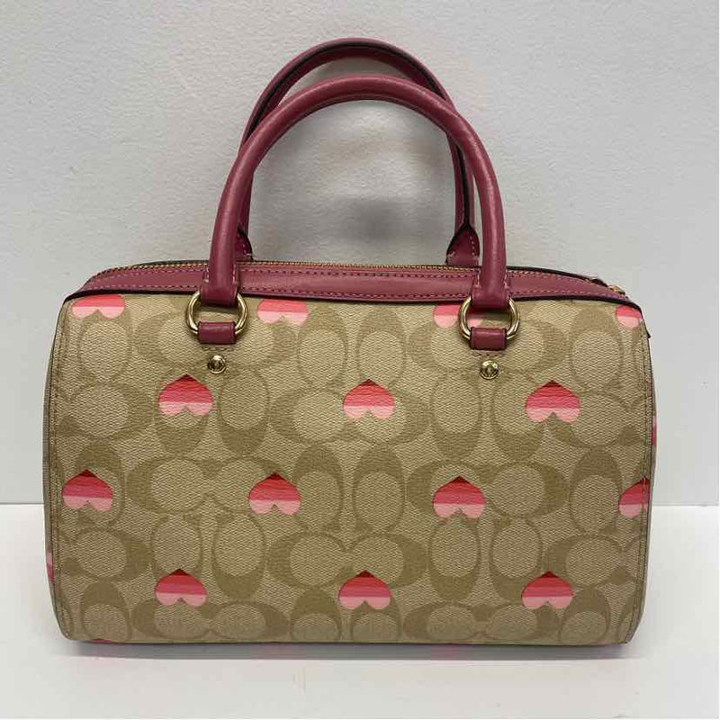 Coach Tan-Pink Signature Leather Shoulder Handbag