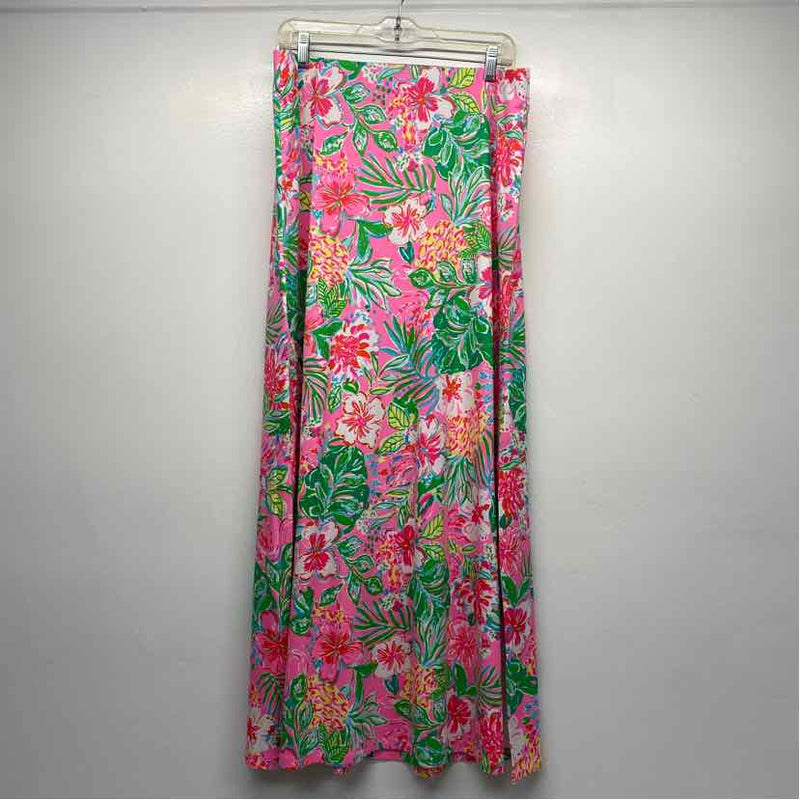 Lilly Pulitzer Size L Women's Pink-Multi Floral Halter Top and Pull OnMaxi Skirt