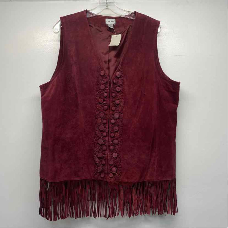 Chico's Women's Size 3-XL Burgundy Textured Button Up Vest
