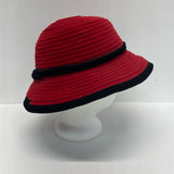 Diane Harty Millinery Red-Black Felt Colorblock Spy Brim Hat