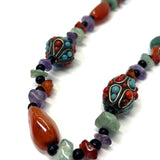 Multi beaded necklace- Amethyst, carnelian, Necklace