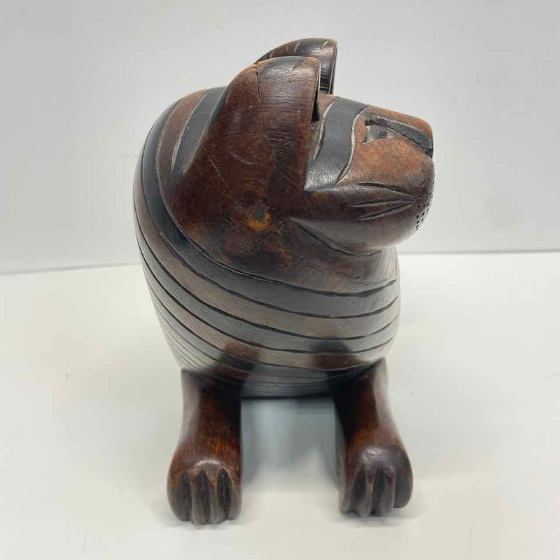 Cat figurine Anglo- indian Hand-carved mahogany. with hidden compartment