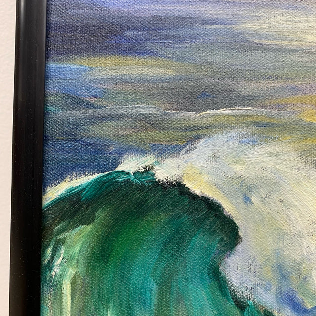 Signed Blue-Multi Painting Ocean Weaves Mountains and Rocks