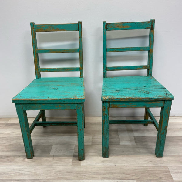 Distressed Teal Wood Chair - Sold as a Pair