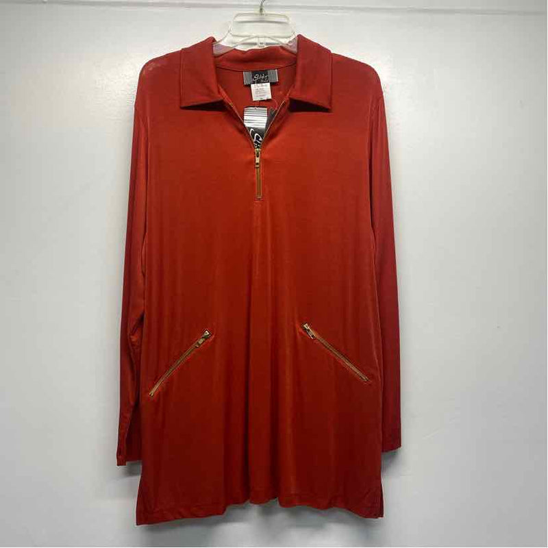 Slinky Size 1X Women's Orange Solid Tunic Long Sleeve Top