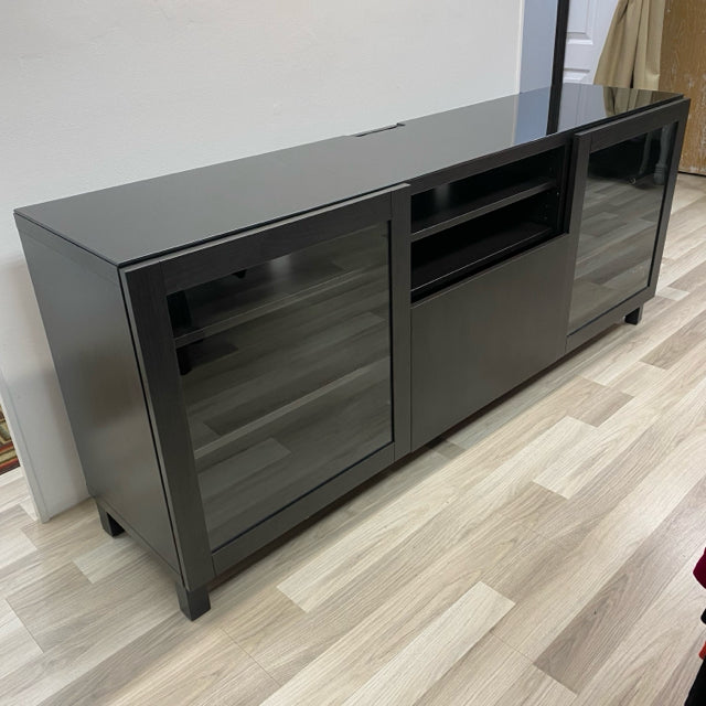 Black Wood Glass - Topped Entertainment Center