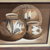 Southwestern still life - sand painting by Myung " Mario Jung - feauturing textured Acoma Pueblo- Style potter