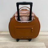 Smart Birdy Cognac Faux Leather Solid Round Suitcase