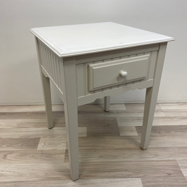 White Wood Side Table - Front Single Drawer