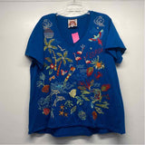 Johnny Was Size L Women's Blue Embroidered T-Shirt Short Sleeve Top