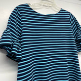 Sail to Sable Size L Women's Navy-Aqua Stripe Pullover Short Sleeve Top