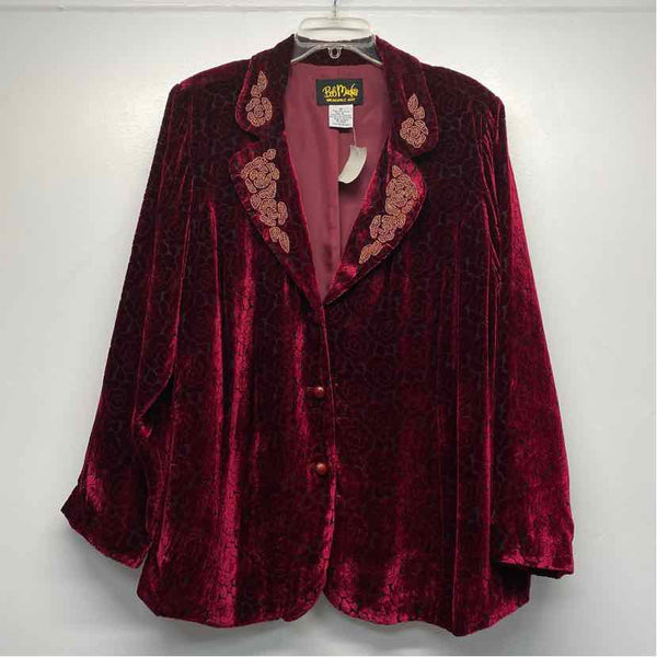 Bob Mackie Warable Art Women's Size 1X Red Embossed Beaded Button Up Jacket