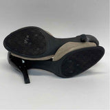 Franco Sarto Size 8 Women's Beige-Black Color Block Open Toe Ankle Strap Heels
